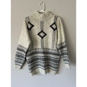 Fabrizio Vintage Wool Blend Grandpa Nordic Fair Isle Mock Neck Sweater Size M
